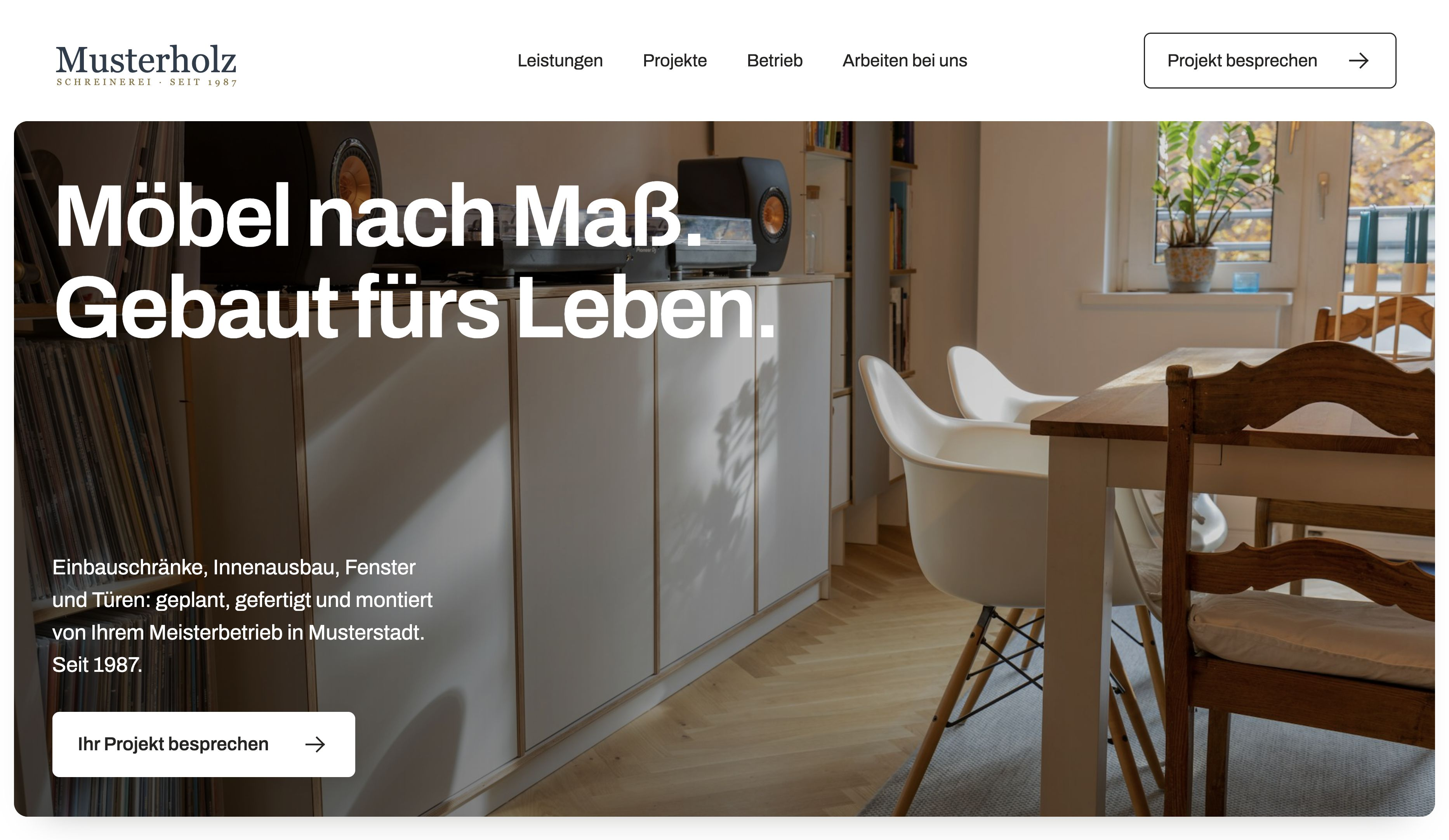 Einblick in die gestaltete Musterholz-Website