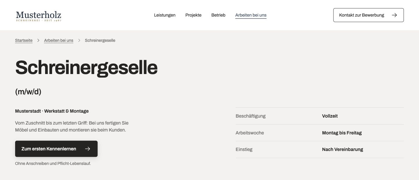 Musterholz Stellenseite